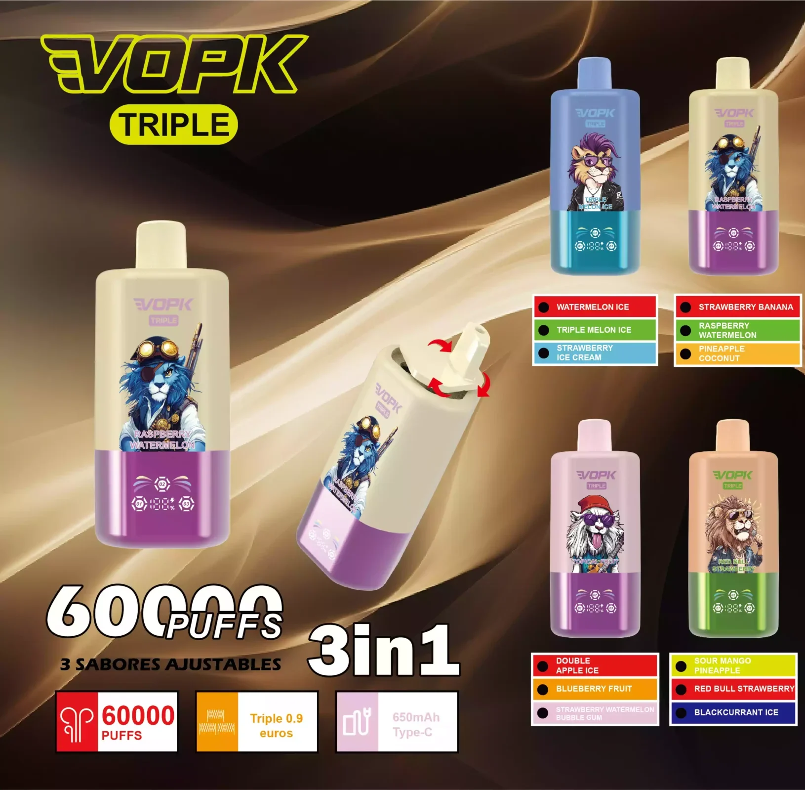 1 Vopk Triple 60K 60000 Puffs Disposable Vape | 3-in-1 Flavors, LED Display | Elevate Your Vaping Experience – Premium E-Cigarettes at MaxVapePro