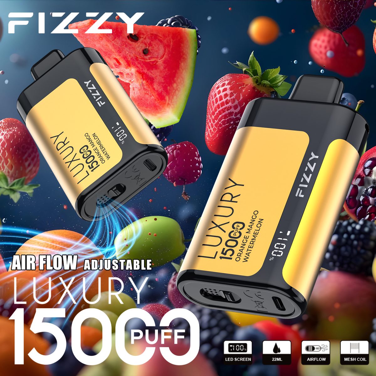 Fizzy Luxury 15000 15K Puffs Original Edition LCD Display Disposable Vape | Elevate Your Vaping Experience – Premium E-Cigarettes at MaxVapePro