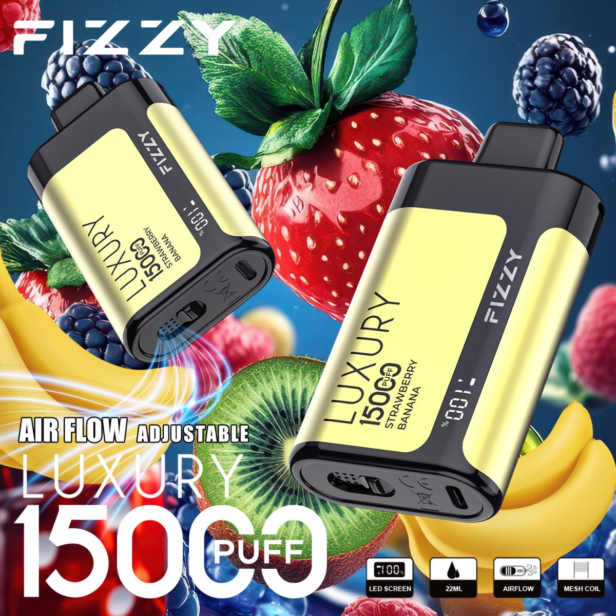 Fizzy Luxury 15000 15K Puffs Original Edition LCD Display Disposable Vape | Elevate Your Vaping Experience – Premium E-Cigarettes at MaxVapePro