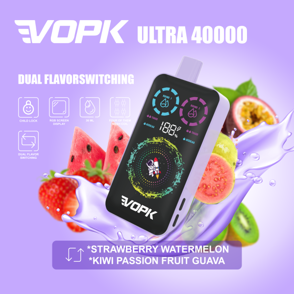 2025 Popular VOPK Ultra 40000 Puffs Vape featuring Child Lock, Dual Flavor Switch, and UV Printing
