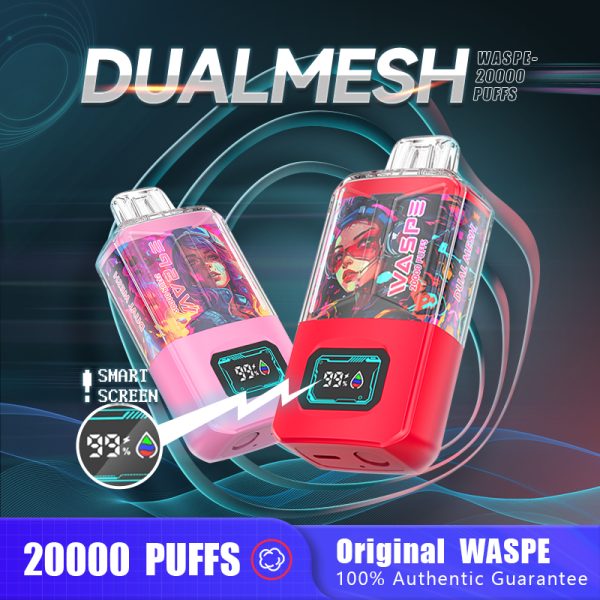 WASPE 20000 20K Puffs Dual Mesh Box 0% 2% 3% 5% Nicotine LCD Display Disposable Vape