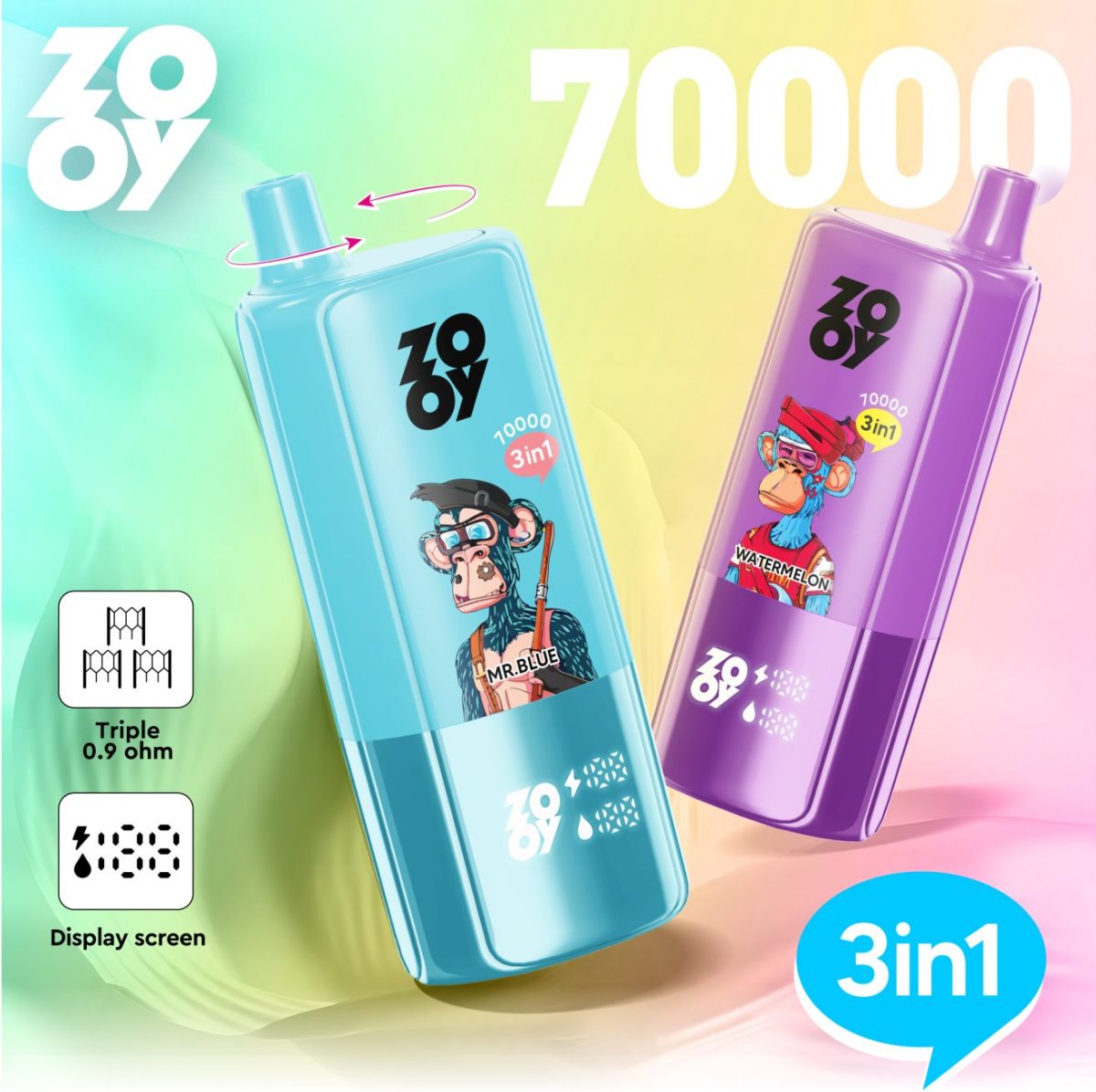 Zooy70000-菜单合集海报- ZOOY Triple 70000 Puffs 3-in-1 Rechargeable Disposable Vape – 70K Puffs, Smart Screen, 12 Flavors, 2/3/5% Nic, Wholesale Price | Elevate Your Vaping Experience – Premium E-Cigarettes at MaxVapePro