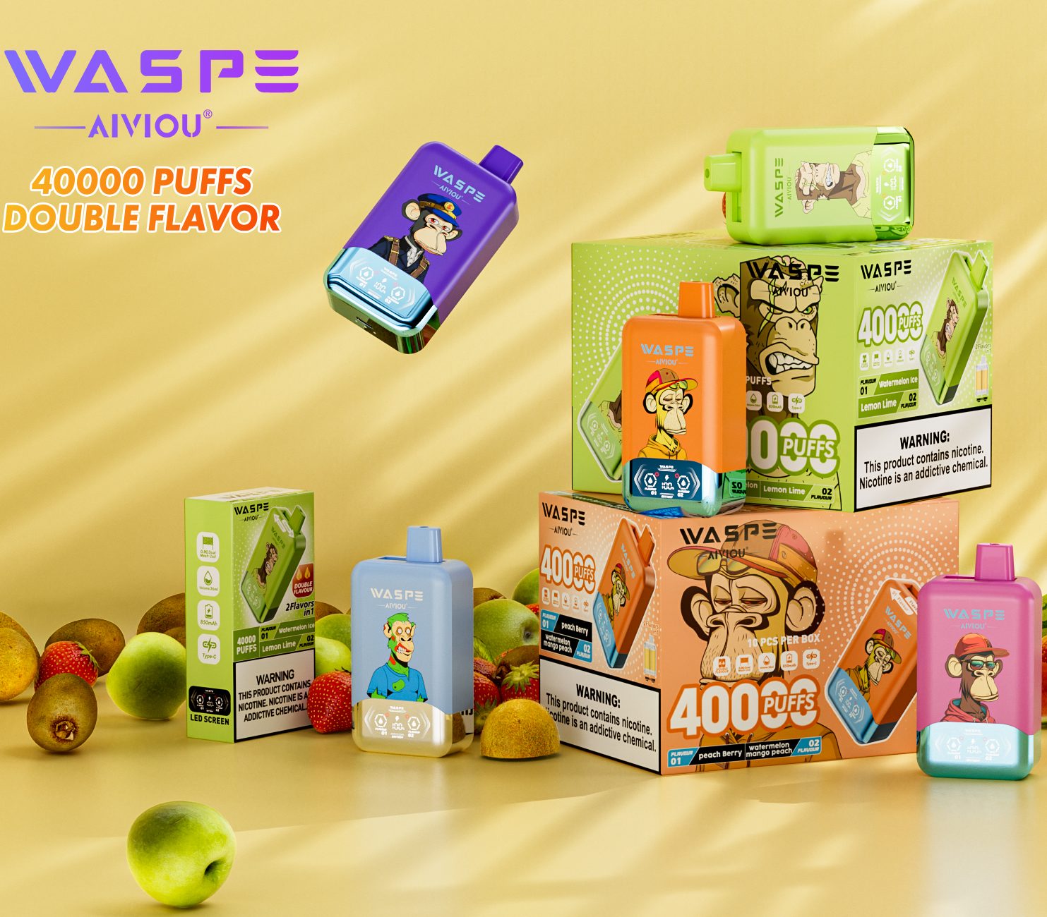 场景030150 Waspe 40000 Puffs 40K Double-Flavor Disposable Vape – Dual Tank, Dual Mesh, LCD Screen, 5% Nic, 20 mL, Type-C, EU Warehouse, Wholesale | Elevate Your Vaping Experience – Premium E-Cigarettes at MaxVapePro
