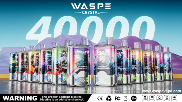 Best Quality Waspe Crystal 40000 Puffs Vape with 0%-5% Nicotine and Dual 0.9ohm Mesh Coils for 2025